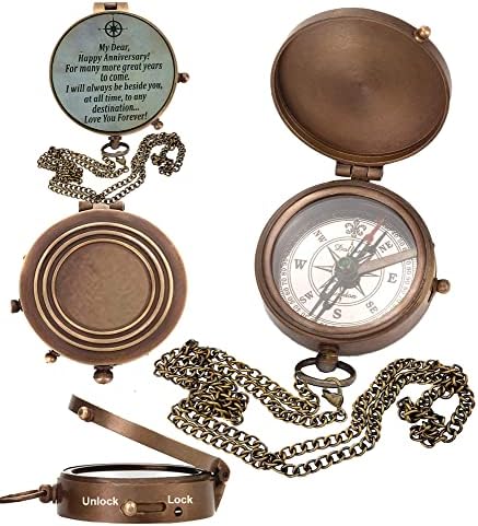 Anniversary Brass Sundial Compass com saudação especial gravada - idéias de presentes românticos para seus presentes de marido do marido da esposa, para homens,