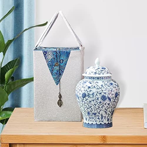 Jarra de gengibre de cerâmica oriental de milageto com tampa com bolsa chinoiserie vaso de jarra decorativo tradicional para bancada