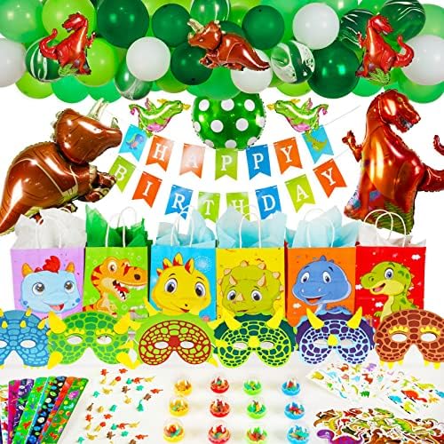 Decoração de festa de dinossauros, 186 Dinossauros Favor, Dinosaur Balloon Arch Kit, Goodie Bags Dinosaur Birthday for Kids Boy