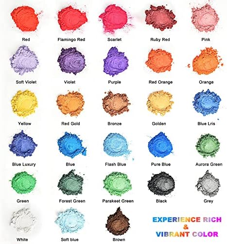 Mica Powder, 28 pigmentos de resina epóxi de resina perolada- pigmento cosmético natural para corante de sabão, brilho