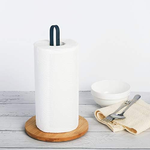 Suporte de toalha de papel Tieyipin, suporte de rolagem de bancada com base de bambu de madeira anti-esquisitos para cozinha,