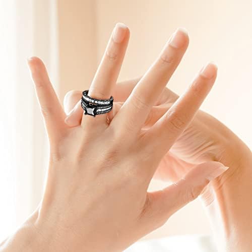 2023 Novo 2 em 1 feminino vintage preto anel de diamante de noivado anel de casamento de alia