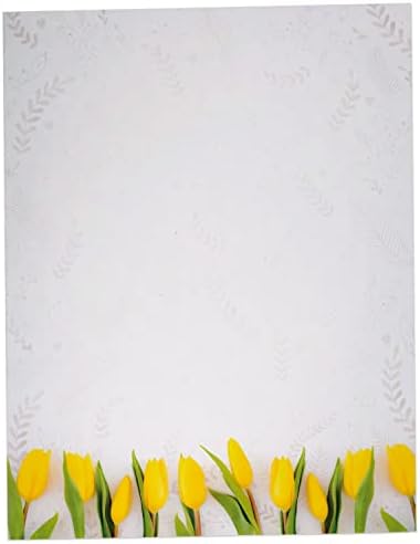 Papel de papelaria de tulipas de mola amarela - 60 lençóis papel floral para jato de tinta / impressoras a laser