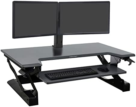 Ergotron-WorkFit-TL Standing Desk Converter e Workfit Dual Monitor Kit, SIT STAND MALHER RISER PARA COMBATOPS-Para 2 monitores de até 24 polegadas, 6 a 14 lbs cada-preto