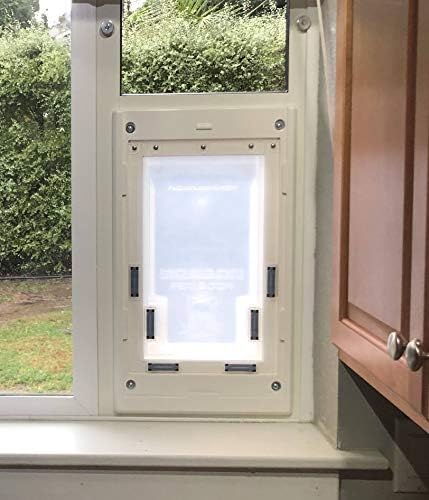 Dragon Pet Door para janelas horizontais | Sistema de aba inovador de duas peças | Fácil de instalar estrutura de alumínio durável | Ajustável para janelas deslizantes | Black, grande aba dupla, altura da janela de 46 -49