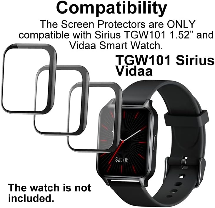 Protetor de tela 3D SMAATE Compatível com TouchEx Sirius TGW101 1.52inch e Deeprio Vidaa Smartwatch ， 3-Pack