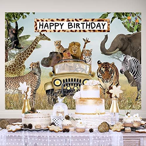 Ticuenicoa 7 × 5ft Animais da selva Feliz Aniversário Africa Animal