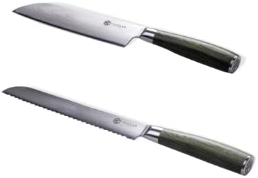 Conjunto de faca de 2 peças - faca Santoku de 7 polegadas e faca de pão de 8 polegadas, aço inoxidável japonês Damasco,