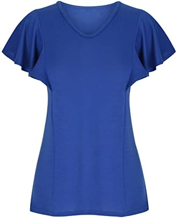Tshirts femininos solto ajuste v pescoço manga de babado de verão tops casuais moda moda tunic blusa de cor sólida