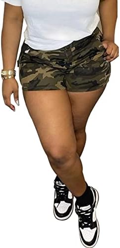 Vakkest feminino de carga feminina shorts casuais com cintura alta verão camuflagem de camuflagem calças curtas com bolsos