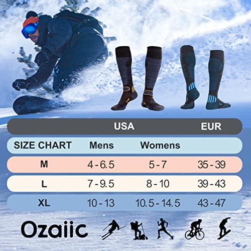 Merino Wool Ski Socks Men a mulheres 2 pares para esqui, snowboard, joelho térmico High WhiM Warm Sports Performance Meias
