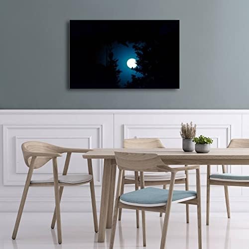 Lua cheia entre as árvores Arte de parede de lona para pinturas de sala de estar decoração de casa Modern Streled Streed and Armamed Canvas Prints 20x32inch pronto para pendurar