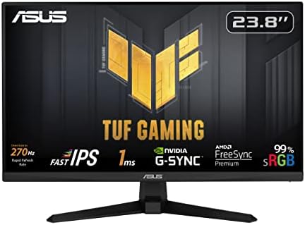 ASUS TUF Gaming 23,8 ”Monitor de 1080p - Full HD, IPS Velozes, 270Hz, 1ms, Blur de movimento baixo extremo, alto -falantes, 99% SRGB, G -Sync Compatible/Freesync Premium, DisplayPort, HDMI, Black