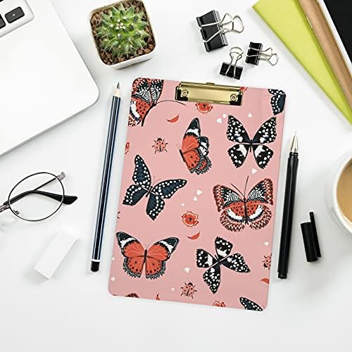 Alaza Butterfly Ladybugs Rosa Clipboards For Kids Mulheres Mulheres Mulheres Letra Plástico Clipe Low Profile, 9 x 12,5