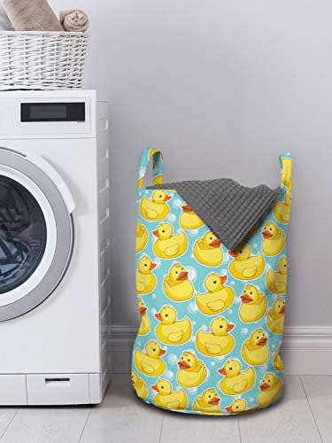 Bolsa de lavanderia lunarable Duckies, fundo de bolhas de banho com um padrão de animal de borracha de estilo de esboço, cesta de cesto