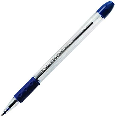 Pentel R.S.V.P. Caneta de esfero, ponta fina de 0,7 mm, tinta azul, caixa de 12 e BK90A R.S.V.P. Caneta esferográfica, 0,7mm, barril trans, tinta preta