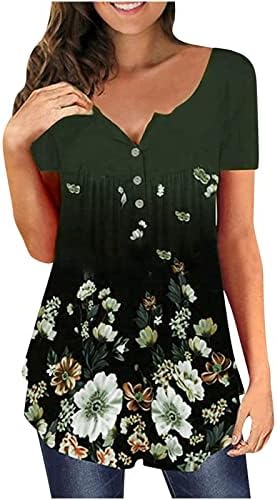 Blusa de manga curta Mulheres v algodão de algodão Floral Casual Casual solto Fit Relaxed Blouse Tee para meninas em