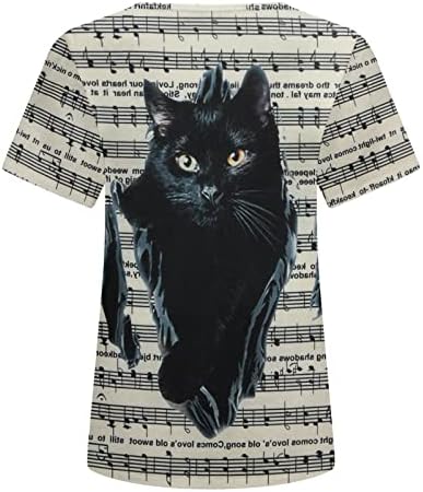 3D Camisas de estampa de gato feminino casual de manga curta Tops básicos de animais fofos de animais gráficos de