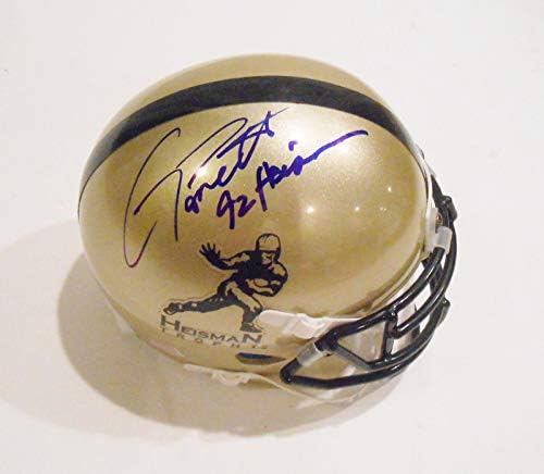 Gino Torretta assinou o mini capacete Heisman Trophy com Coa Miami Hurricanes Proof - Mini capacetes da faculdade