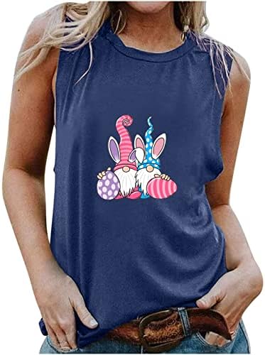 Tops de Páscoa para mulheres verão 2023 camisetas de férias soltas casuais gnomos fofos blush gráfico sem mangas tanques