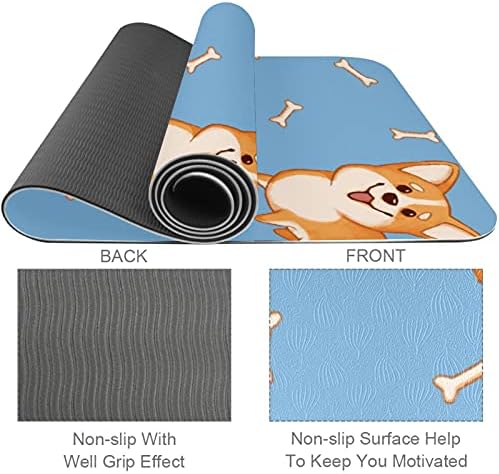 Sdlkfreli 6mm de tapete de ioga extra grosso, pequeno padrão de cão corgi óssea estampa azul e ecologicamente correto TPE Mats Pilates tape