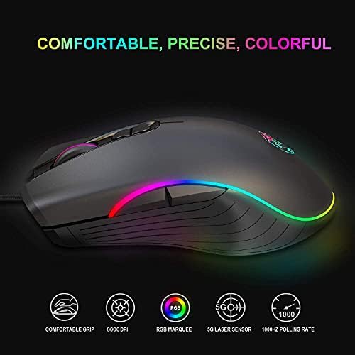 GAMING MULTIVERSE 8000 DPI 1000HZ RGB Programável com fio Software para botões, Modos RGB Mouse de jogos para laptop Desktop