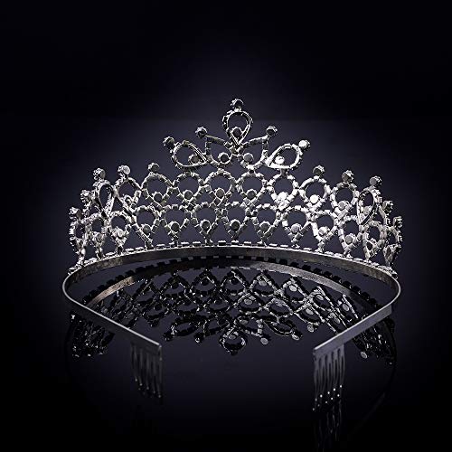 Design de flores do coração Crystal prateado Tiara Crown Princesa Coroa elegante com pentes para mulheres meninas
