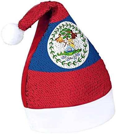 Flag de Belize Funny Chattle Hat Chatada Lantejoula Cha transa de Papai Noel para homens Decorações de festas de férias