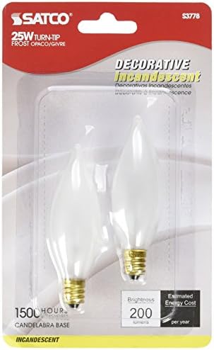 Satco Products S3778 120-Volt 25CA8 Candelabra Base Turn Tip lâmpada de lâmpada fosca