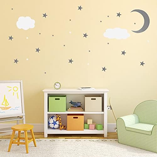 Toyandona 3 lençóis estrelas da lua e nuvens Decalques de parede adesivos de vinil Removável PVC Stars Peel e Stick Wall Stickers