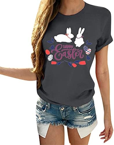 Camisas de Páscoa para mulheres blusas modernas Bunny Graphic Shirt tops de manga curta o pescoço camisetas de túnica camisetas