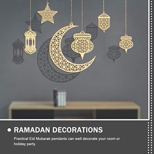 Decoração de casa aboofan 9pcs Eid Mubarak Wood ornamemt Ramadã Kareem Cutas