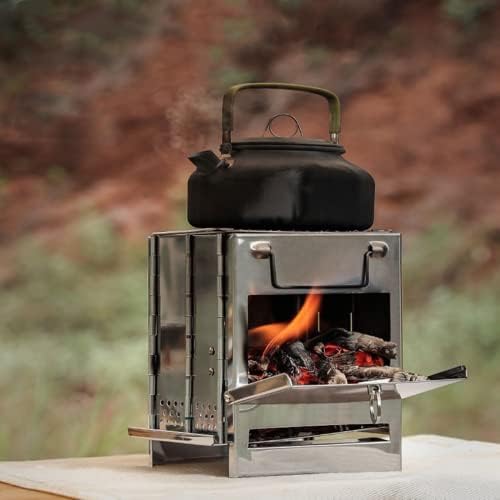 NC Wood Burning Camp fogão, fogão de acampamento dobrável em aço inoxidável, robusto e alta temperatura resistente,
