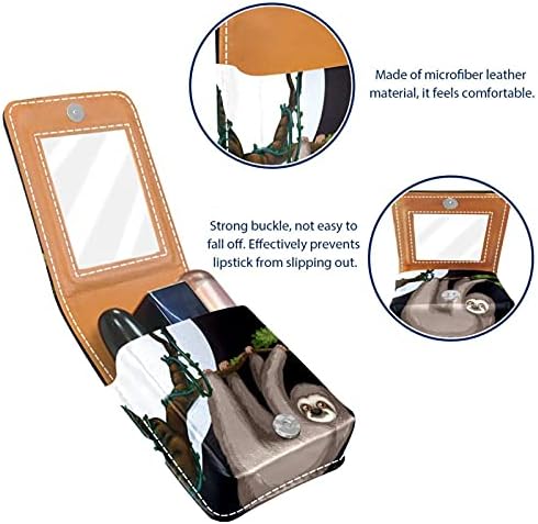Caixa de batom com espelho Bolsa de maquiagem portátil espelho, bolsa de cosméticos leva até 2 batom e tamanho da viagem