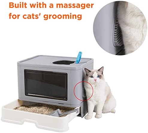 Bingopaw Grande Caixa de areia de gato: Kitty coberta de areia de areia de entrada superior com auto -criador e tampa -