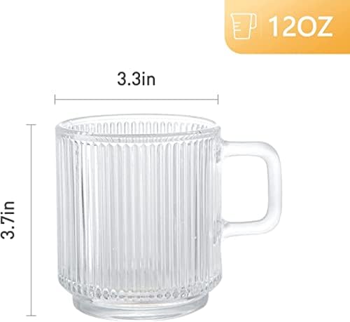 [6 pacote, 12 oz] Design • Canecas de café com vidro premium com alça, copo de chá clássico de listras verticais, copos