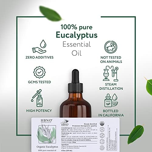 Óleo essencial de eucalipto orgânico Hbno 4 oz - de eucalipto orgânico certificado USDA