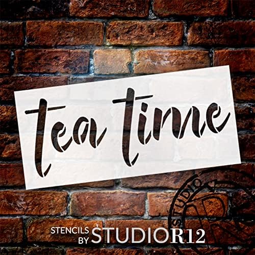 Script de tempo de chá estêncil por Studior12 | Craft DIY DIY Farmhouse Kitchen Decor | Travesseiro de tinta ou sinal de