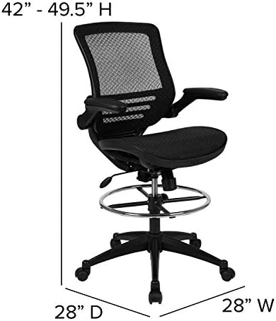 Flash Furniture Waylon Cadeira de desenho de malha preta transparente de zagueiro com moldura preta e braços flip-up