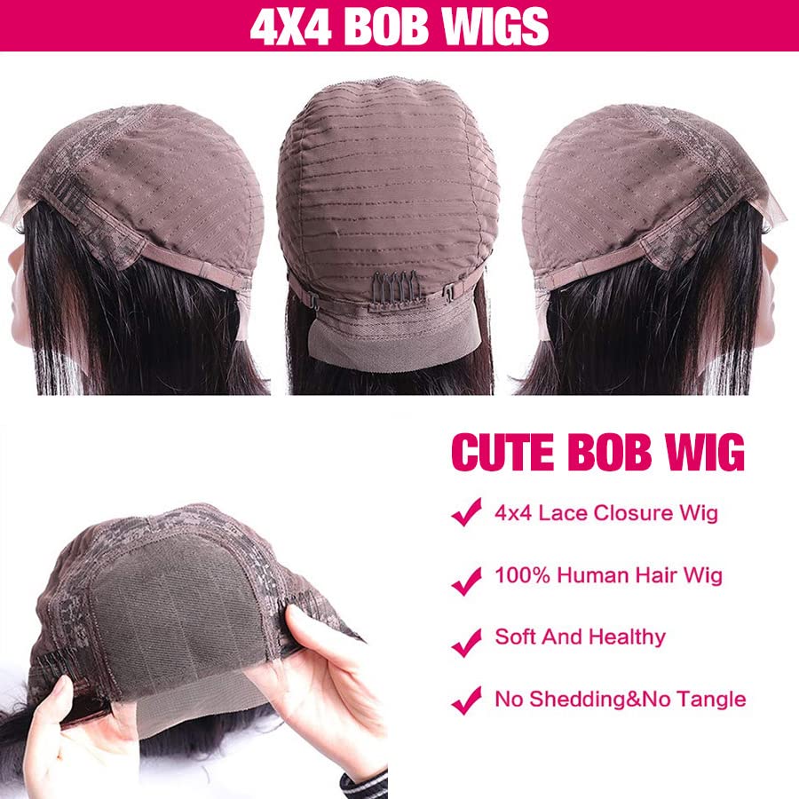 Katonyo Short Bob Wig Human Human Human 4x4 Lace Front Wigs Human Human para mulheres negras 150% de densidade de densidade vira