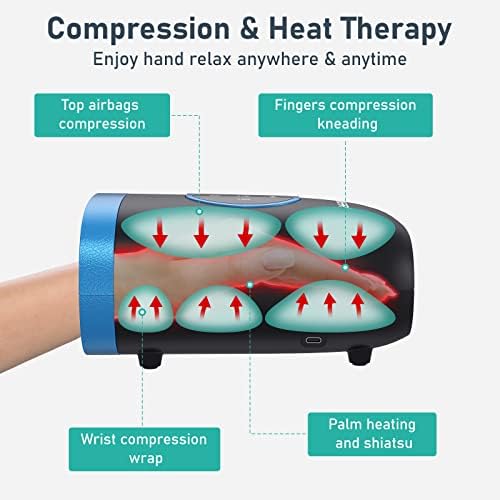 Massageador de mão Quinear, massageador sem fio com calor e compressão para artrite, túnel do carpo e articulações rígidas