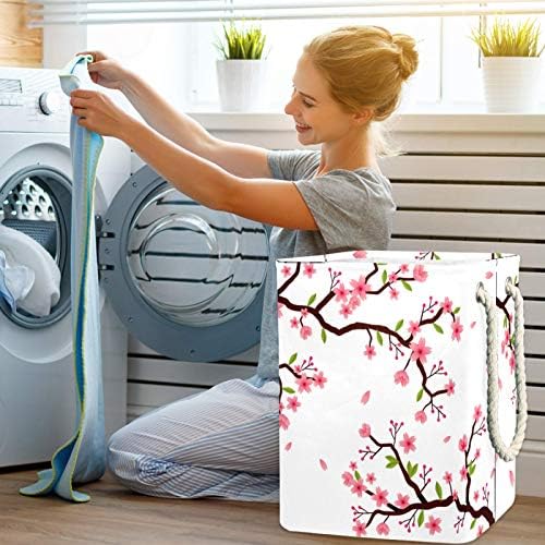 Ramificação de flor de cerejeira desenhada para incorrer a mão grande cesto de roupa de roupa grande cesto de roupa