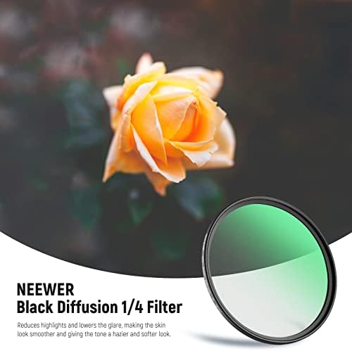 Neewer 58mm Difusão preta 1/4 Filtro de filtro Efeito cinematográfico Filtro de efeitos cinematográficos Ultra repelente de água HD Vidro óptico resistente à água, 30 camadas Nano revestimentos para fotografia de vídeo/vlog/retrato