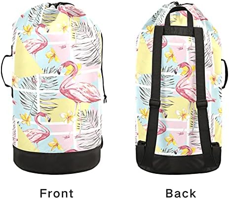 Bolsa de lavanderia flamingo com alças de ombro de lavanderia Backpack Back Fechamento de empurramento