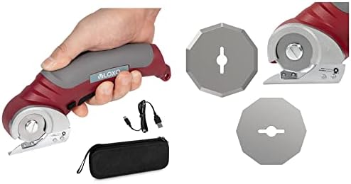 Vloxo Scissors elétricos sem fio, cortador rotativo para tecido com trava de segurança vermelha e lâminas de substituição