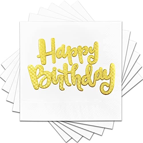 Feliz aniversário guardanapo dourado coquetel papel descartável papel de ouro 100 peças pacote 2 dobras de 5 x5
