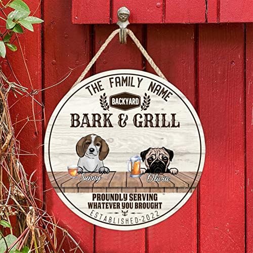 Dog de madeira engraçada placa de placa e grelha redonda para cães de cachorro com cães cães de estimação rústica