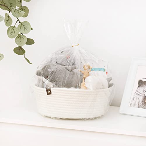 Goodpick Cute de corda fofa conjunto de 5 tamanhos diferentes, cestas de armazenamento decorativo redondo para toalhas, cestas de presente de bebê branco para organizar, cestas de montessori para berçário