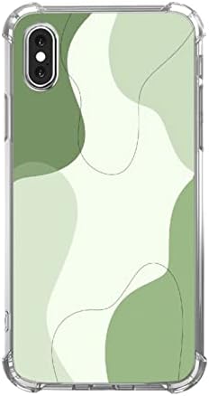 Caixa de arte da linha verde estética Sage Compatível com iPhone XS/X, manchas verdes abstratas minimalistas para iPhone XS/X,