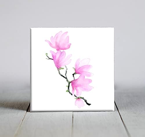 Magnolia floresce em aquarela arte decorativa de telha decorativa